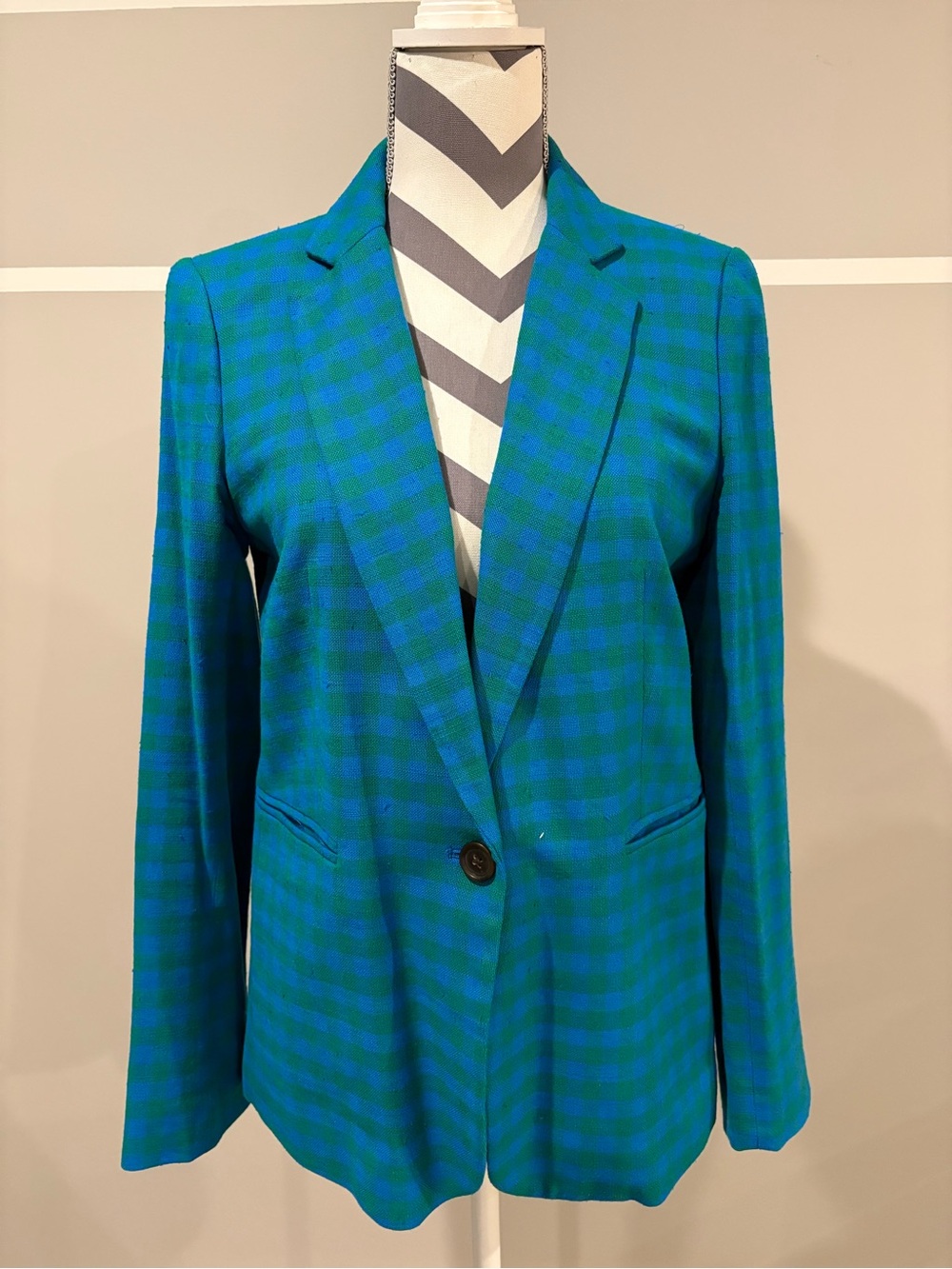 J. Crew Parke Colorful Blue Gingham Plaid Single-Button Blazer - Picture 4 of 8